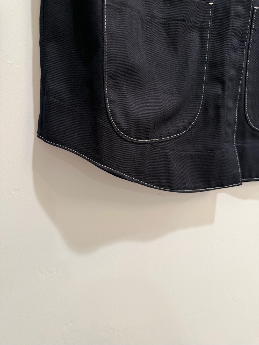 Vintage 90s Minimalist Navy Workwear Jacket USA Made Cotton Chore Coat Snap Up S - Picture 10 of 13